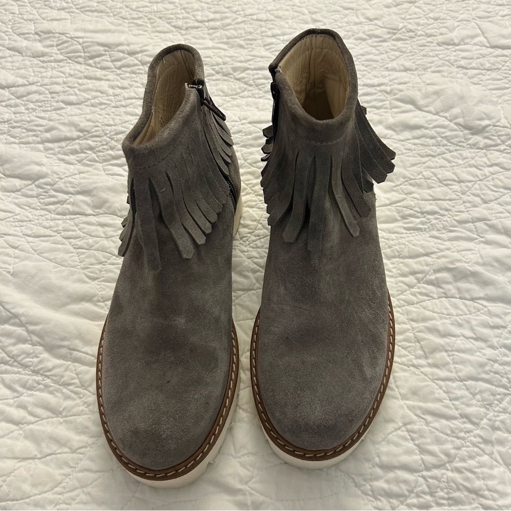 Ann Mashburn Ermine Gray Suede Ankle Boots